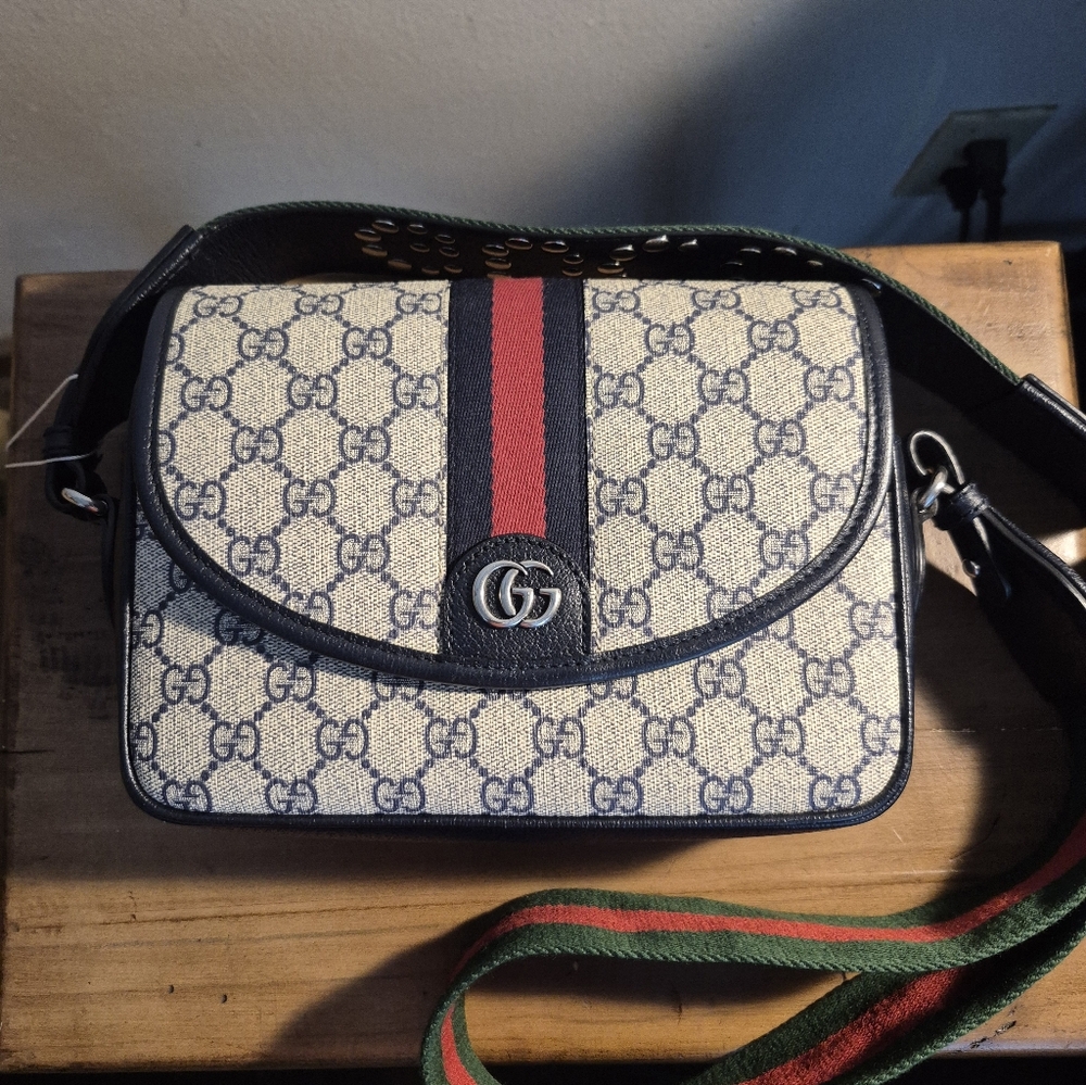 Authentic Gucci Ophidia Small Shoulder Crossbody Navy Handbag EUC HTF - Picture 2 of 16